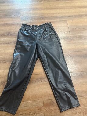 LOFT Black Faux Leather Elastic Waist Pants